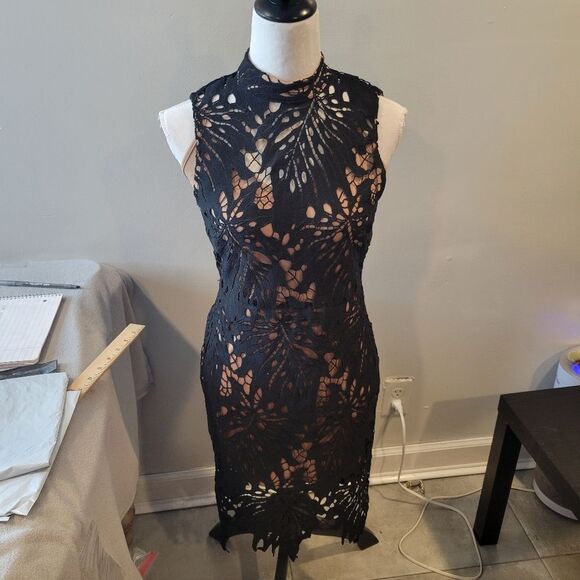 Sugar Lips Black Lace Bodycon Dress Size Small - Picture 1 of 11